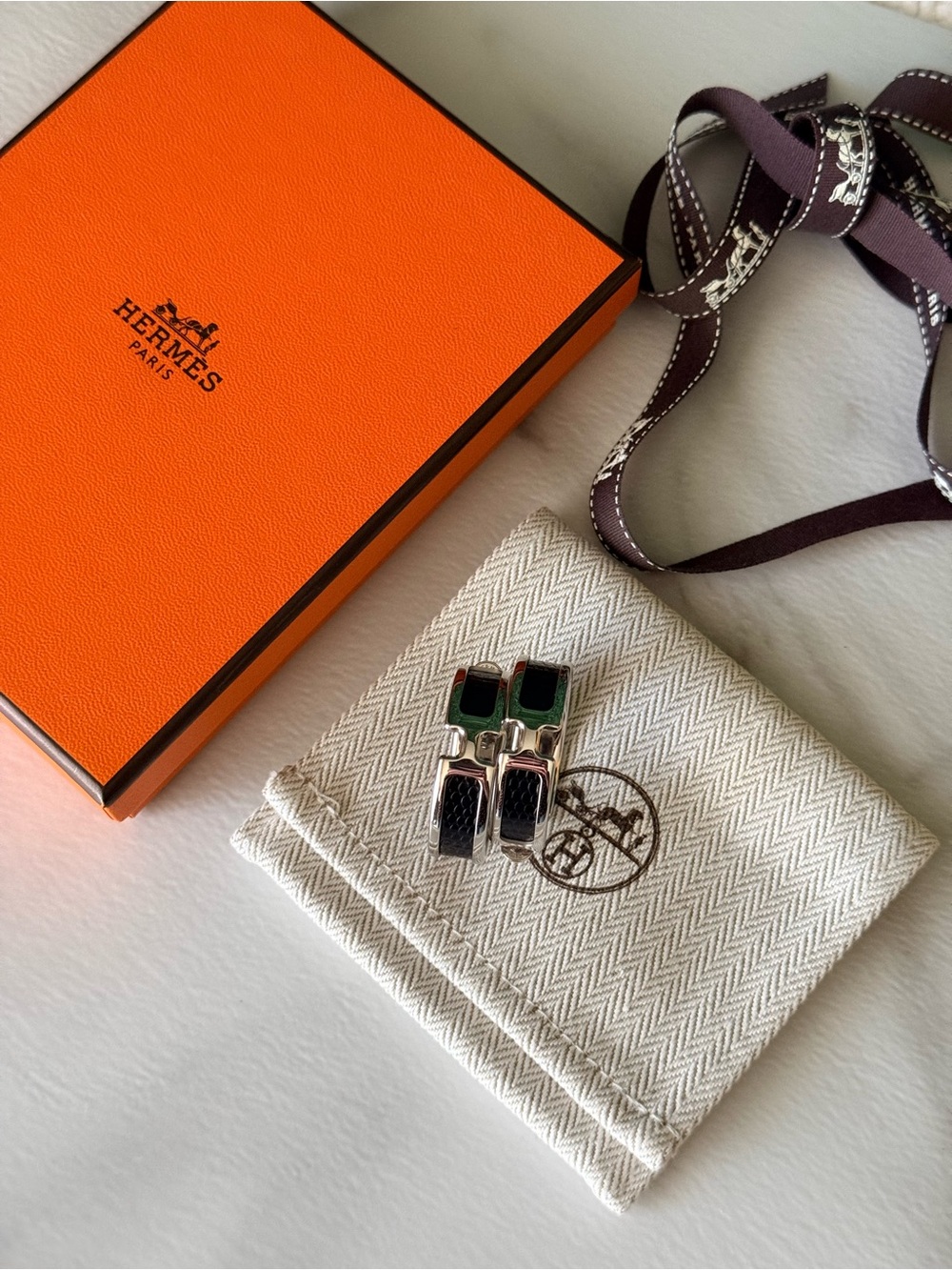 Hermes H Black and Silver Large Earrings Authentic